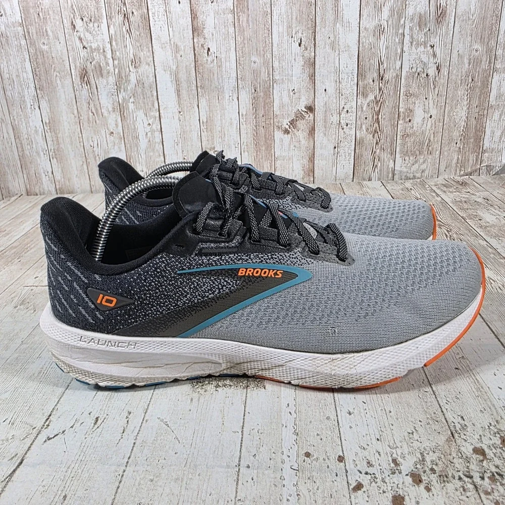 Brooks Launch 10 Mens Running Shoes Grey Black‎ Orange 1104091D019 Size 10.5
